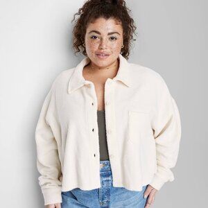 Wild Fable Shacket Fleece Button Down Long Sleeve Ivory